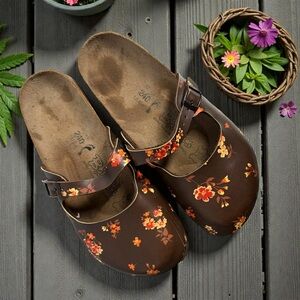 Birkis By Birkenstock Maria Mary Jane Brown Floral Mule Slides